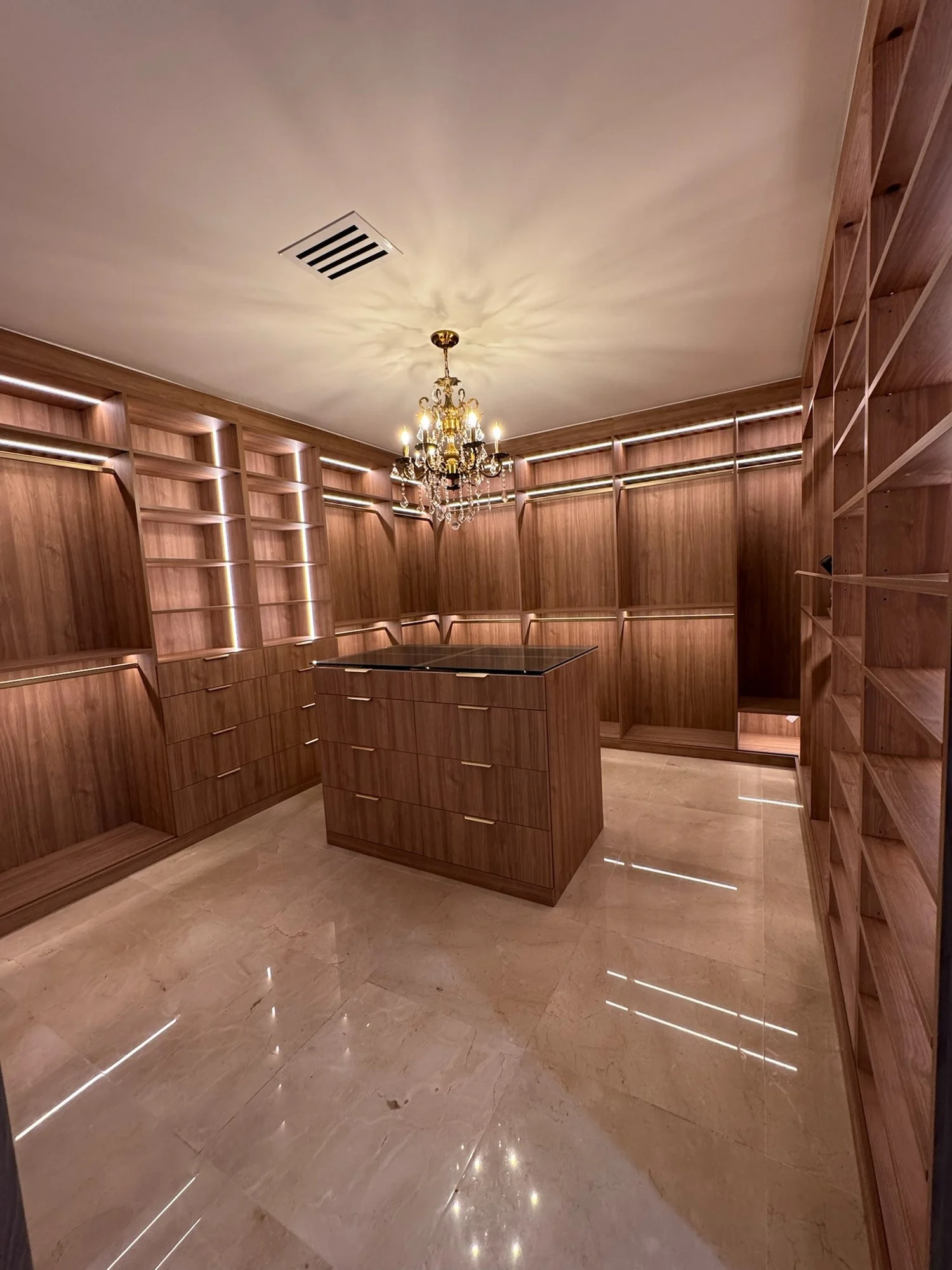 Closet Detail custom project in Brickell, walk-in closet
